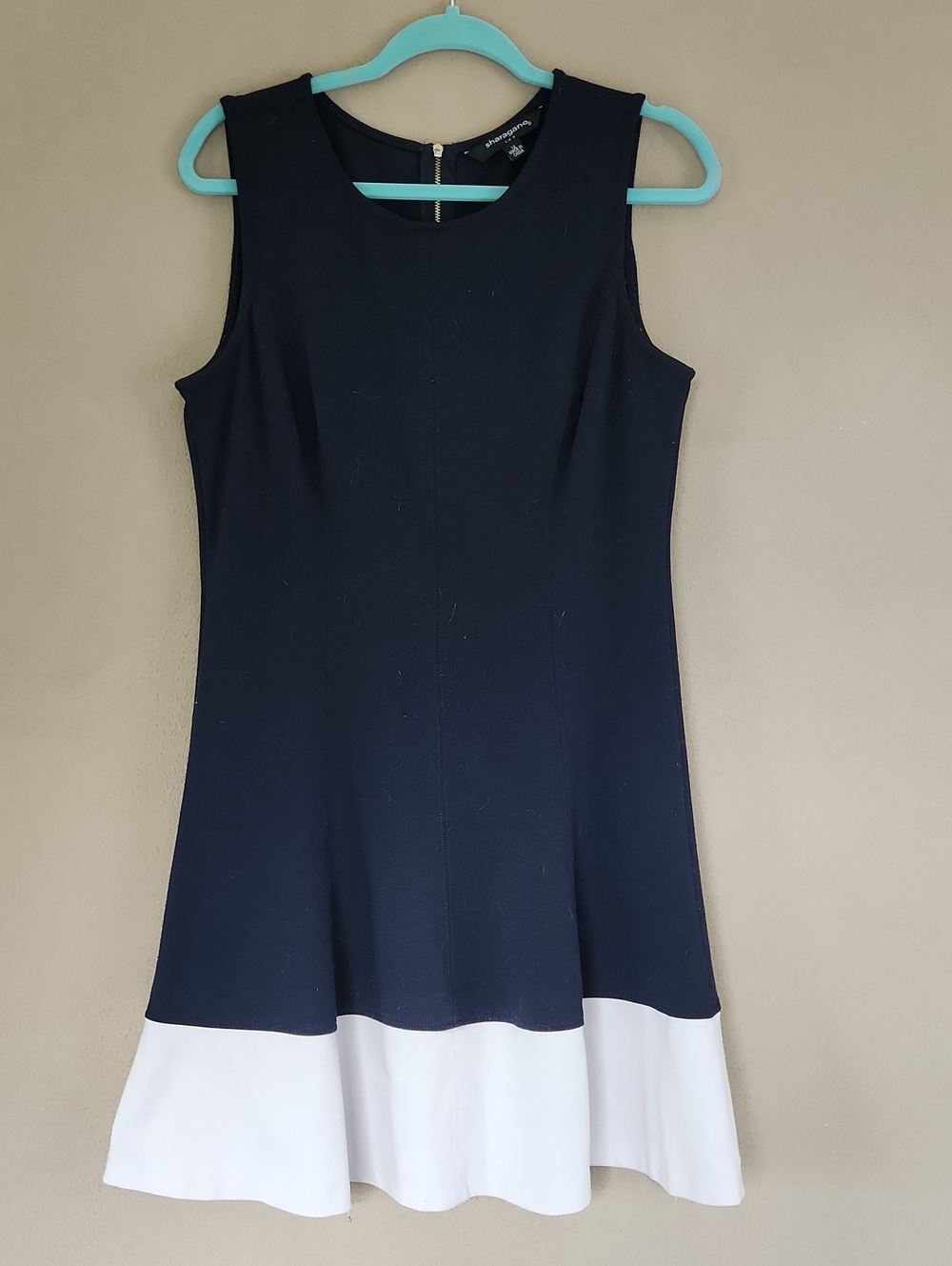 Sharagano Navy and White Sleeveless A-Line Dress